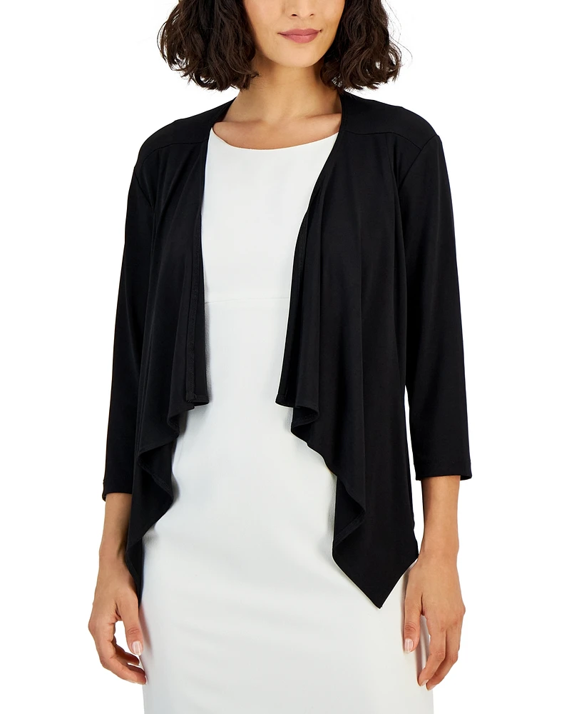 Connected Petite Open-Front 3/4-Sleeve Waterfall Shrug