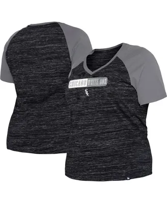 Women's New Era Black Chicago White Sox Plus Space Dye Raglan V-Neck T-shirt