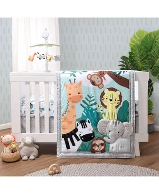 The Peanutshell Green and Grey Safari Adventures Crib Bedding Set for Baby Boys or Baby Girls, 3 Piece Nursery Set