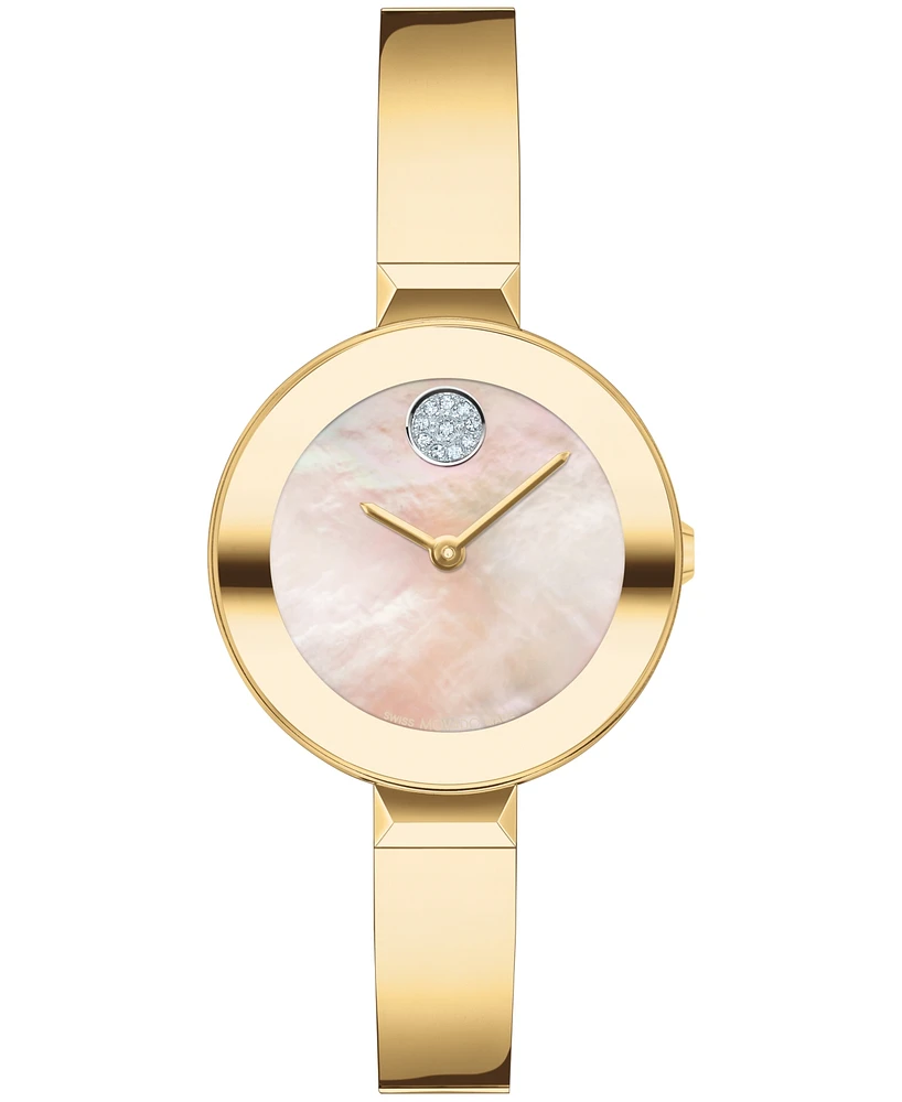 Movado Women's Bold Bangles Swiss Quartz Ionic Plated Gold-Tone Steel Watch 28mm