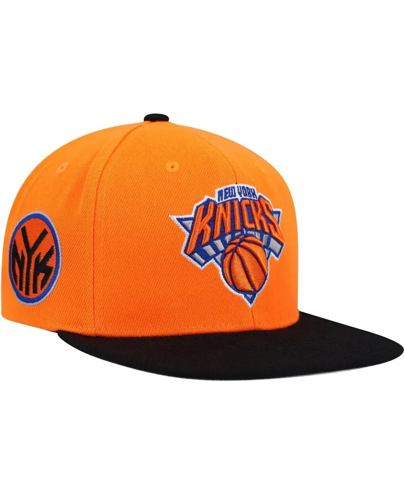 Men's Mitchell & Ness Orange, Black New York Knicks Side Core 2.0 Snapback Hat