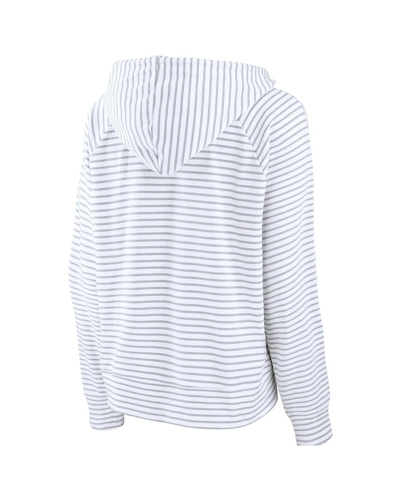 Women's Fanatics White Michigan State Spartans Striped Notch Neck Pullover Hoodie