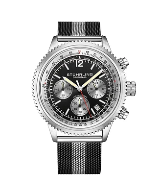 Stuhrling Men's Monaco Black|Silver-tone Stainless Steel , Black Dial , 47mm Round Watch