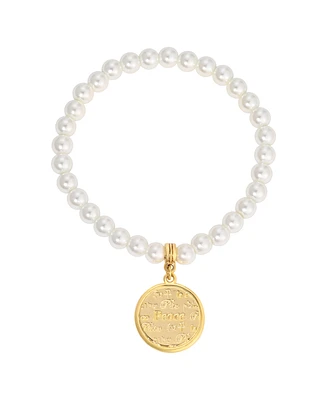 2028 Imitation Pearl Peace Stretch Bracelet