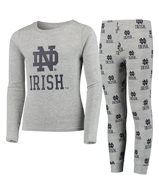 Big Boys and Girls Heathered Gray Notre Dame Fighting Irish Long Sleeve T-shirt and Pant Sleep Set
