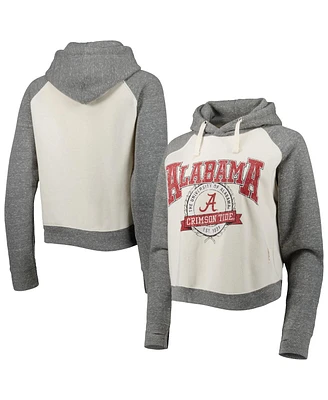 Women's Pressbox Cream, Heather Gray Alabama Crimson Tide Cody Tri-Bend Raglan Pullover Hoodie