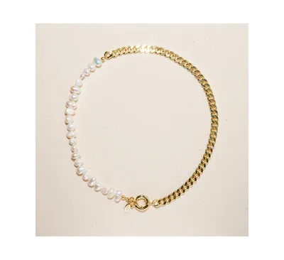 18K Gold Plated Freshwater Pearl with Cuban Chain - Lauren Necklace 17" For Women