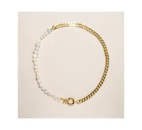 18K Gold Plated Freshwater Pearl with Cuban Chain - Lauren Necklace 17" For Women