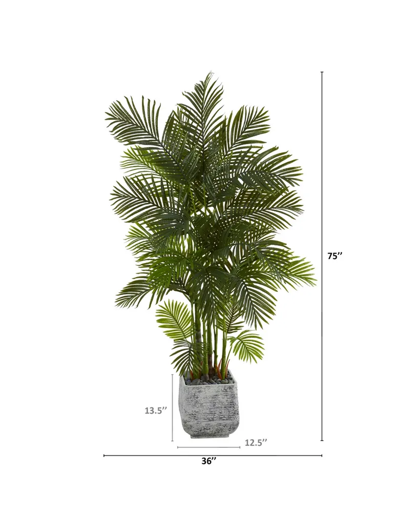 Nearly Natural 75in. Areca Palm Artificial Tree in White Planter