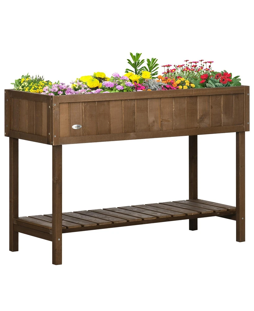 Outsunny Wooden Raised Garden Bed with 8 Slots, Elevated Planter Box Stand with Open Shelf for Limited Garden Space to Grow Herbs, Vegetables, and Flo