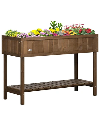 Outsunny Wooden Raised Garden Bed with 8 Slots, Elevated Planter Box Stand with Open Shelf for Limited Garden Space to Grow Herbs, Vegetables, and Flo