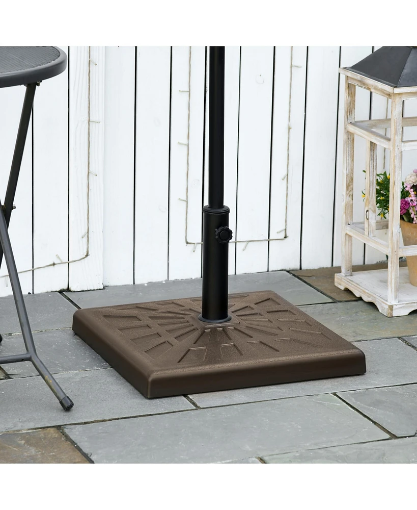 Outsunny 42lbs Resin Patio Umbrella Base, 20" Square Outdoor Umbrella Stand Holder for Parasol Poles 1.26", 1.5", and 1.9" Dia, Brown