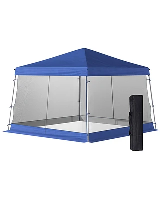 Outsunny 10' x 10' Pop Up Canopy, Foldable Canopy Tent with Carrying Bag, Mesh Sidewalls and 3-Level Adjustable Height for Outdoor, Garden, Patio, Par