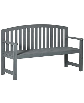 Outsunny 56" Outdoor Wood Bench, 2-Seater Wooden Garden Bench with Slatted Seat, Backrest & Arm Rests for Patio, Porch, Poolside, Balcony, Gray