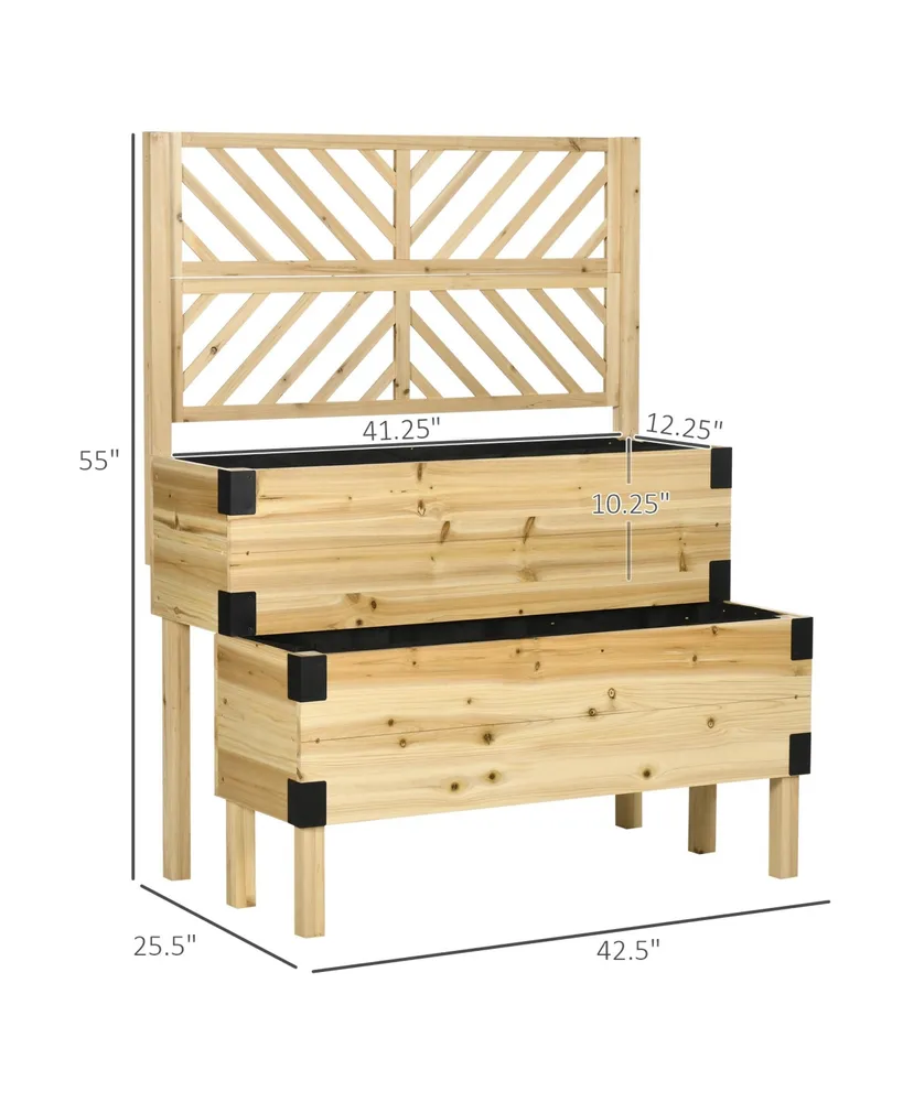 Outsunny 2 Tier Trellis Planter, Wooden Raised Garden Bed, Natural