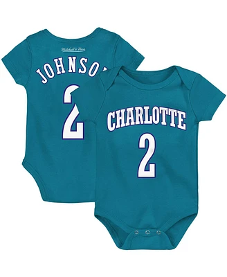 Infant Boys and Girls Mitchell & Ness Larry Johnson Teal Charlotte Hornets Hardwood Classics Name and Number Bodysuit