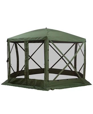 Outsunny Hexagon Screen House Pop Up Tent Gazebo with Mesh Netting Walls, Carry Bag & Shaded Interior, 12' x 12', Green