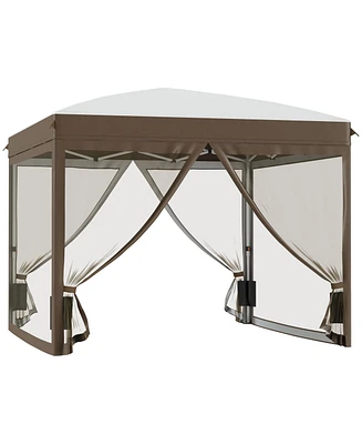 Outsunny 10' x 10' Pop Up Canopy Tent with Netting, Foldable Gazebo Tents for Parties, Height Adjustable, with Wheeled Carry Bag and 4 Sand Bags for O