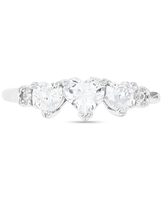 Cubic Zirconia Triple Heart Ring Sterling Silver