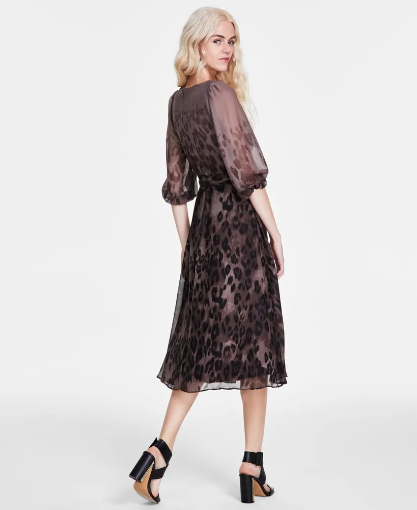 Dkny Women's Printed Faux-Wrap Balloon-Sleeve Dress