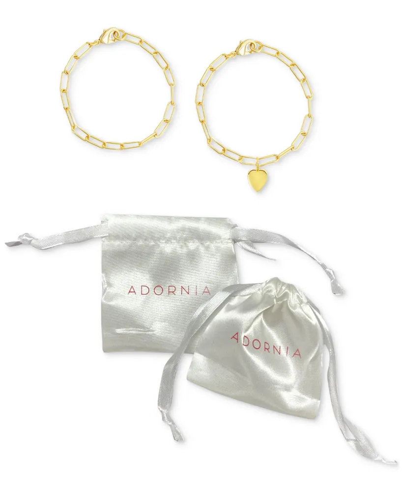 Adornia Heart Paper Clip Chain Bracelet Set