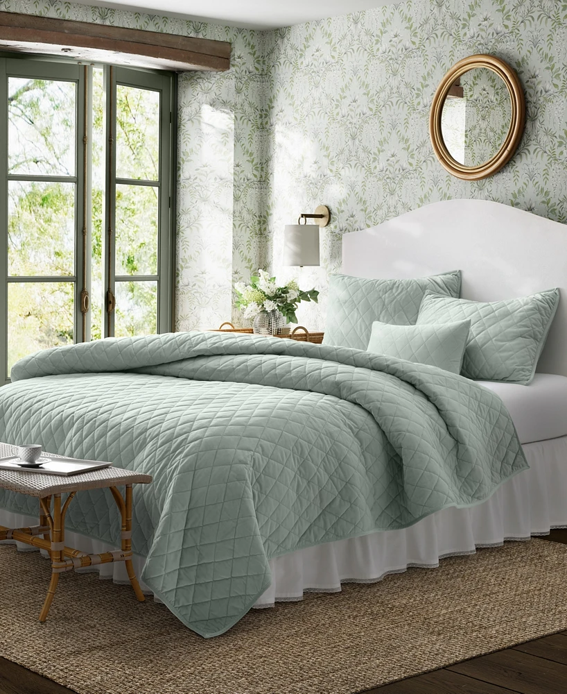 Laura Ashley Solid Velvet Diamond Stitch 4 Piece Quilt Set, King