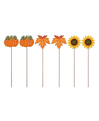 Glitzhome 18" H Fall Metal Pumpkin, Leave Sunflower Yard Stake, Set of 6