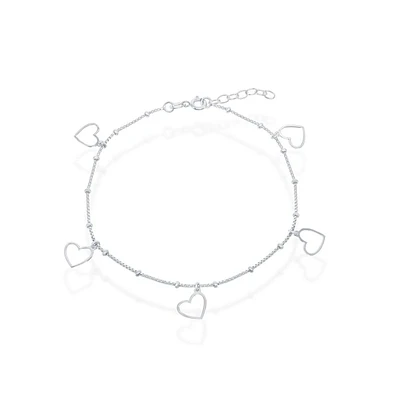Simona Sterling Silver Dangling Open Heart Anklet