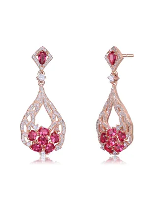 Genevive 18K Rose Gold Plated Clear and Red Cubic Zirconia Open Teardrop Dangle Earrings