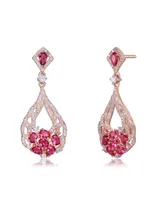 Genevive 18K Rose Gold Plated Clear and Red Cubic Zirconia Open Teardrop Dangle Earrings