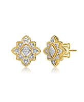 4 Prong 14K Gold Plated and Cubic Zirconia Floral Stud Earrings