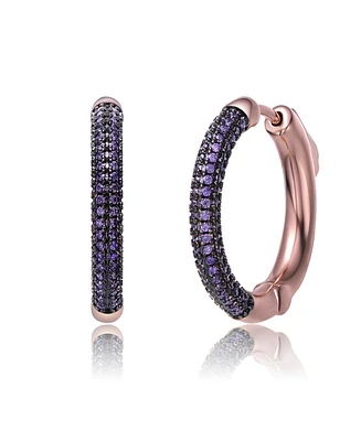 Black and 18K Rose Gold Plated Cubic Zirconia Hoop Earrings