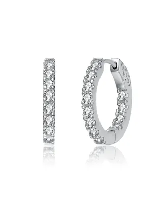 White Gold Plated Round Cubic Zirconia Hoop Earrings