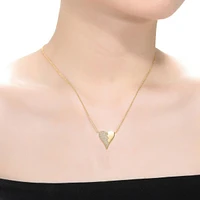 14k Yellow Gold Plated with Cubic Zirconia Broken Cracked Zig-Zag Half & Half Stolen Heart Pendant Necklace