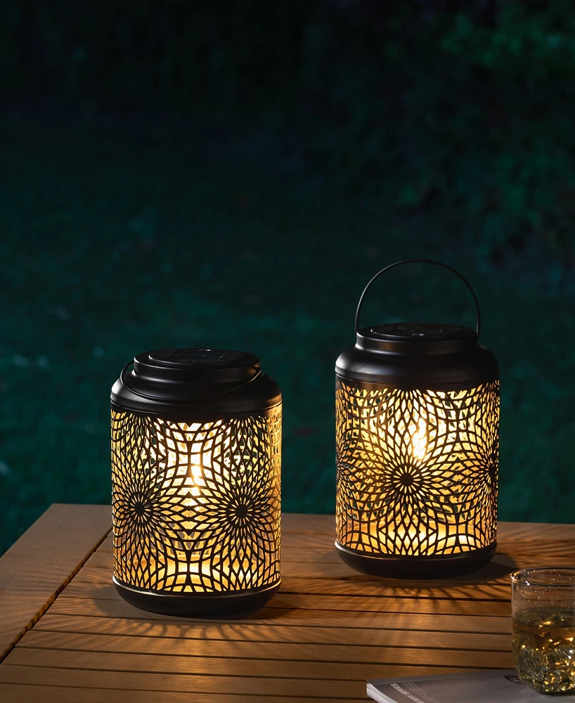 Glitzhome 8.75" H Metal Cutout Solar Powered Outdoor Hanging Lantern with Edison Bulb