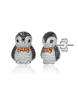 Genevive Sterling Silver with White Gold Plated and Multi Colored Cubic Zirconia Stud Earrings