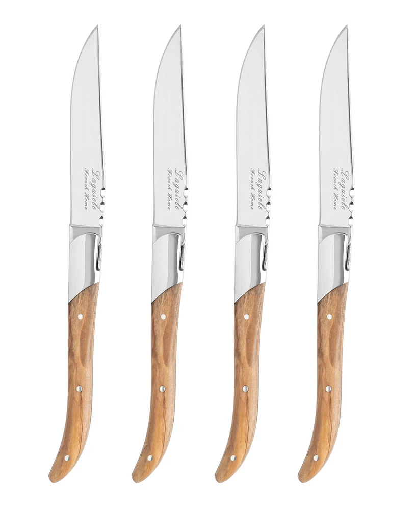 French Home Laguiole Set of 4 Connoisseur Steak Knives with Olive Wood Handles