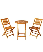 Outsunny 3 Piece Folding Acacia Wood Patio Bistro Set Table and Chairs