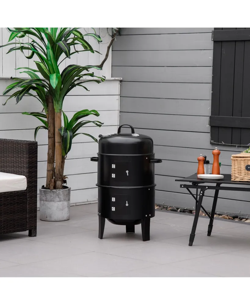 Outsunny 3-In-1 Outdoor Charcoal Bbq Smoker and Grill with 2 Cooking Racks