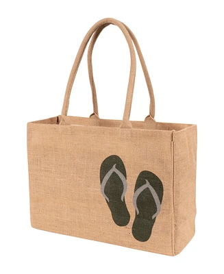 Kaf Home Jute Market Tote Bag with Flip Flop Print