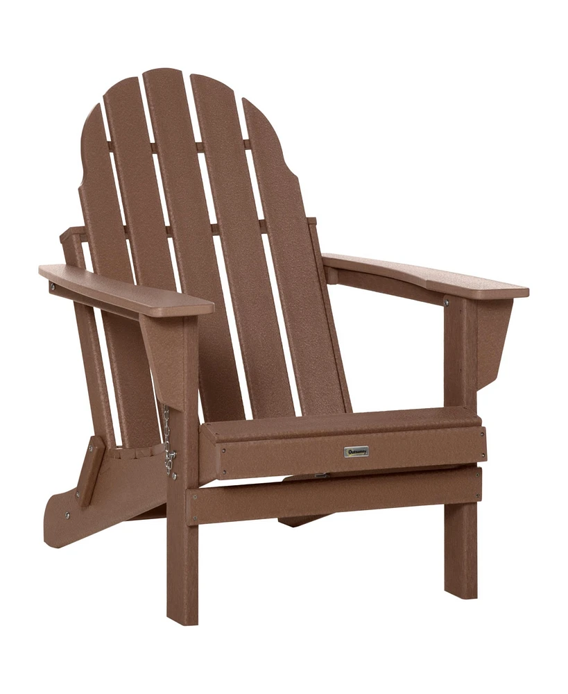 Outsunny Folding Adirondack Chair, All Weather Outdoor Fire Pit Seating Hdpe Lounger Chair for Patio Deck and Lawn Furniture, Brown