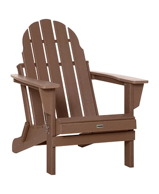 Outsunny Folding Adirondack Chair, All Weather Outdoor Fire Pit Seating Hdpe Lounger Chair for Patio Deck and Lawn Furniture, Brown