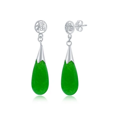 Sterling Silver Jade Teardrop-Shaped Dangle Earrings