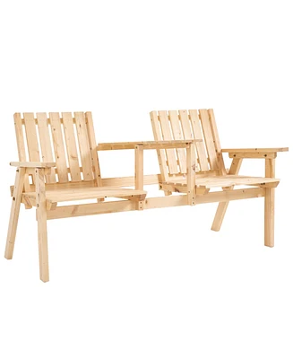 Outsunny Outdoor Patio Tete a Tete Loveseat Garden Bench Chair Wooden Natural