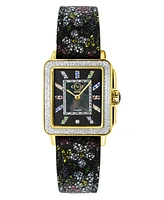 GV2 by Gevril Women's Padova Swiss Quartz Gemstone Floral Swiss Quartz Black Leather Watch 30mm