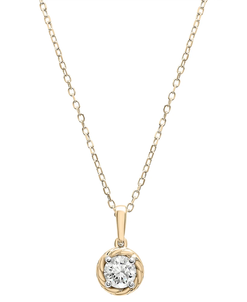Diamond Knot-Frame Solitaire Pendant Necklace (1/3 ct. t.w.) in 14k Gold, 15" + 3" extender