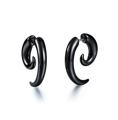 Stainless Steel Horn Design Earrings - Black Plated