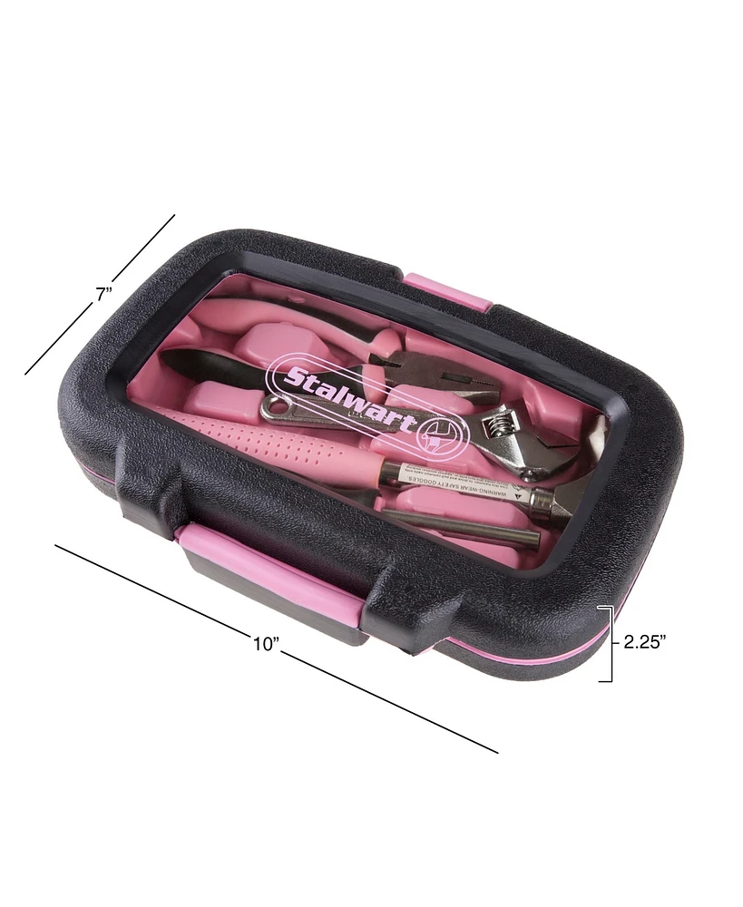 15-Piece Household Hand Tool Set with Carry Case a" Tool Kit with Screwdrivers, Pliers, and Wrenches a" Great for Home or Car by Stalwart (Pink)