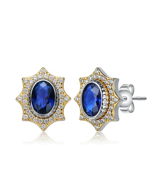 14K Gold Plated Blue Cubic Zirconia Stud Earrings