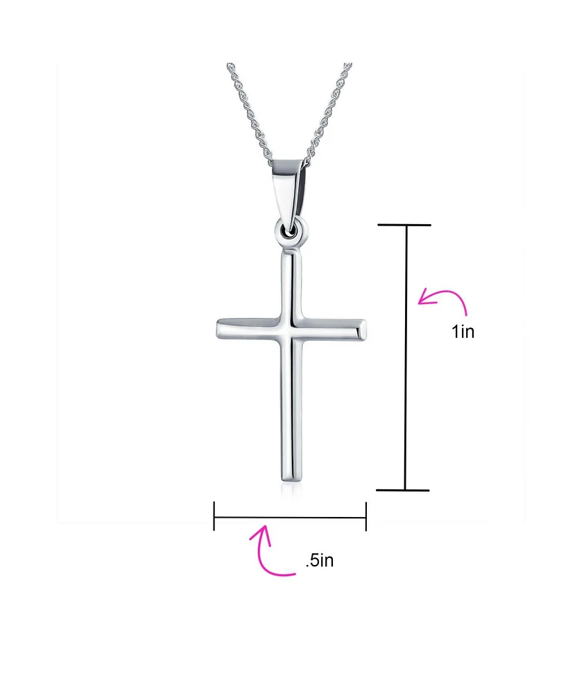 Bling Jewelry Minimalist Simple Petite Tube Small Religious Pendant Cross Necklace .925 Sterling Silver